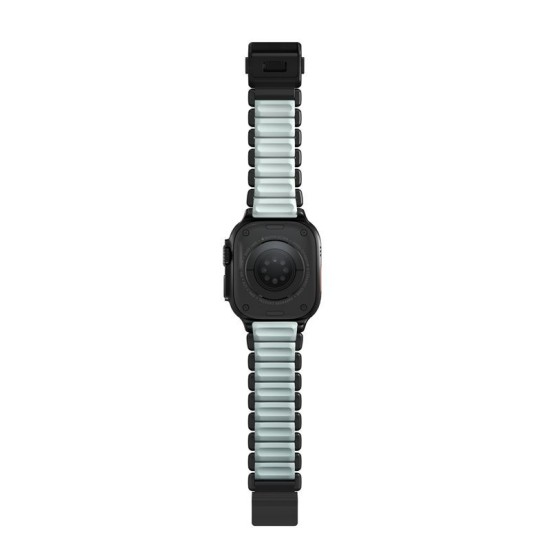 Curea Nomad Stratos Band pentru Apple Watch 45/46/49mm, Titan Negru și FKM, Icy Blue Glow (Ingredi, NM009896858) by www.silkase.ro