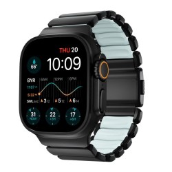 Curea Nomad Stratos Band pentru Apple Watch 45/46/49mm, Titan Negru și FKM, Icy Blue Glow