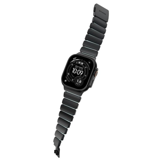 Curea Nomad Stratos Band pentru Apple Watch 45/46/49mm, Titan Negru și FKM, Icy Blue Glow (Ingredi, NM009896858) by www.silkase.ro