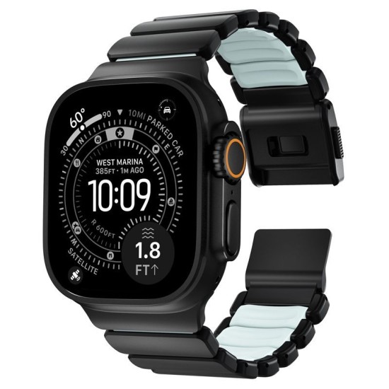 Curea Nomad Stratos Band pentru Apple Watch 45/46/49mm, Titan Negru și FKM, Icy Blue Glow (Ingredi, NM009896858) by www.silkase.ro