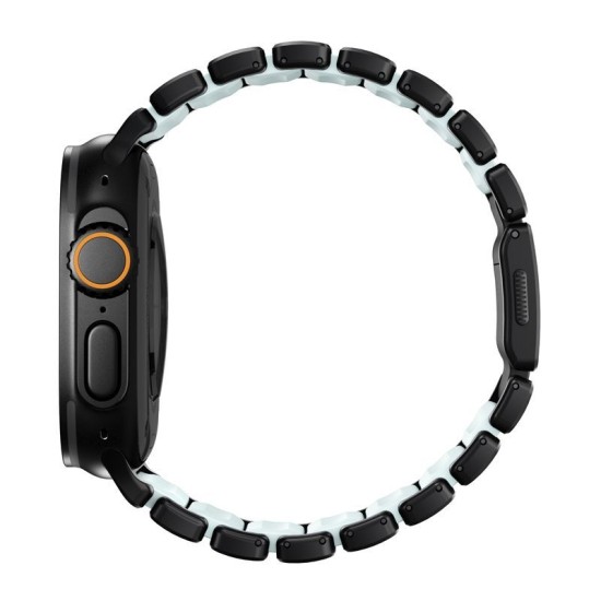 Curea Nomad Stratos Band pentru Apple Watch 45/46/49mm, Titan Negru și FKM, Icy Blue Glow (Ingredi, NM009896858) by www.silkase.ro