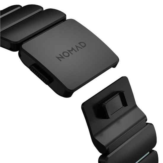 Curea Nomad Stratos Band pentru Apple Watch 45/46/49mm, Titan Negru și FKM, Icy Blue Glow (Ingredi, NM009896858) by www.silkase.ro