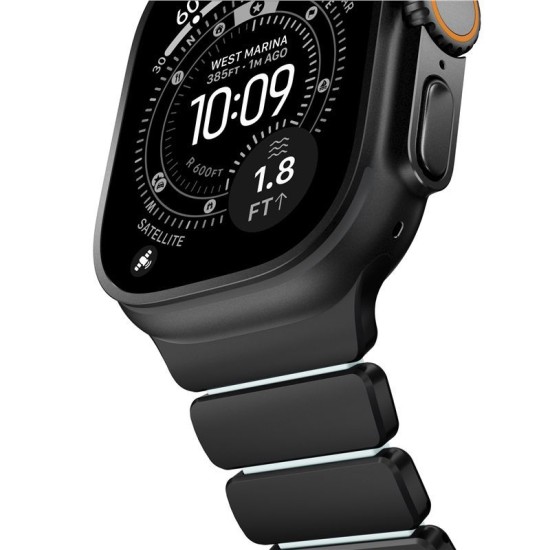 Curea Nomad Stratos Band pentru Apple Watch 45/46/49mm, Titan Negru și FKM, Icy Blue Glow (Ingredi, NM009896858) by www.silkase.ro