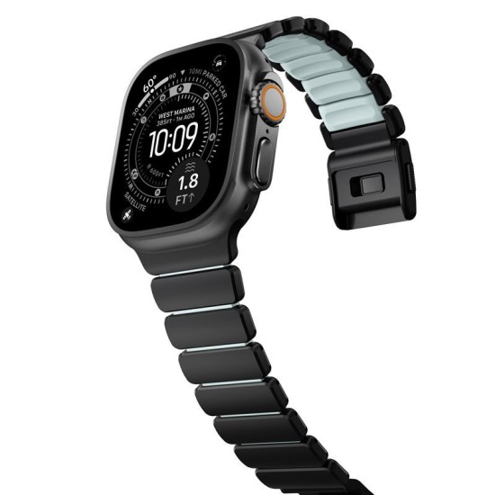 Curea Nomad Stratos Band pentru Apple Watch 45/46/49mm, Titan Negru și FKM, Icy Blue Glow (Ingredi, NM009896858) by www.silkase.ro