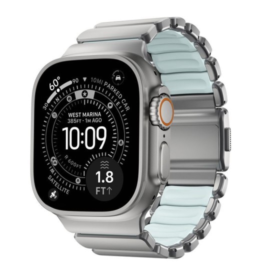 Curea Nomad Stratos Band, Titan Natural și FKM Icy Blue Glow, pentru Apple Watch 45/46/49mm Curea Nomad Stratos Band, Titan Natural și FKM Icy Blue Glow, pentru Apple Watch 45/46/49mm (Ingredi, NM009902858) by www.silkase.ro