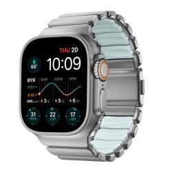 Curea Nomad Stratos Band, Titan Natural și FKM Icy Blue Glow, pentru Apple Watch 45/46/49mm