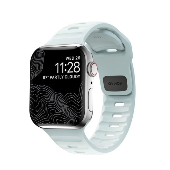 Curea rezistenta la apa NOMAD Sport Strap compatibila cu Apple Watch 4/5/6/7/8/9/SE 38/40/41mm Ice Blue Glow (Nomad, Ingredi) by www.silkase.ro Curea rezistenta la apa NOMAD Sport Strap compatibila cu Apple Watch 4/5/6/7/8/9/SE 38/40/41mm Ice Blue Glow (Ingredi, NM01122685) by www.silkase.ro