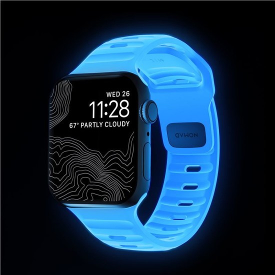 Curea rezistenta la apa NOMAD Sport Strap compatibila cu Apple Watch 4/5/6/7/8/9/SE 38/40/41mm Ice Blue Glow (Nomad, Ingredi) by www.silkase.ro Curea rezistenta la apa NOMAD Sport Strap compatibila cu Apple Watch 4/5/6/7/8/9/SE 38/40/41mm Ice Blue Glow (Ingredi, NM01122685) by www.silkase.ro