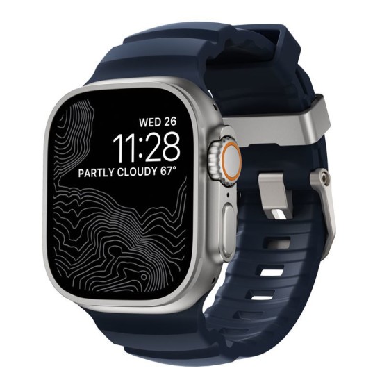 Curea rezistenta la apa NOMAD Rocky Point Band compatibila cu Apple Watch 4/5/6/7/8/9/10/SE/Ultra 42/44/45/46/49mm, M/L, Albastru (Ingredi, NM013589858) by www.silkase.ro