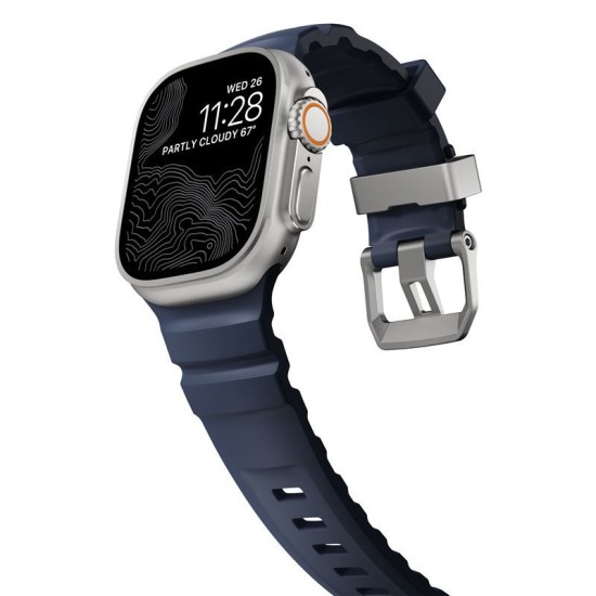 Curea rezistenta la apa NOMAD Rocky Point Band compatibila cu Apple Watch 4/5/6/7/8/9/10/SE/Ultra 42/44/45/46/49mm, M/L, Albastru (Ingredi, NM013589858) by www.silkase.ro