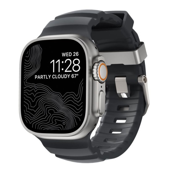 Curea cauciuc NOMAD Rocky Point compatibila cu Apple Watch 4/5/6/7/8/9/10/SE/Ultra1/2 42/44/45/46/49mm Storm/Silver (Ingredi, NM013596858) by www.silkase.ro