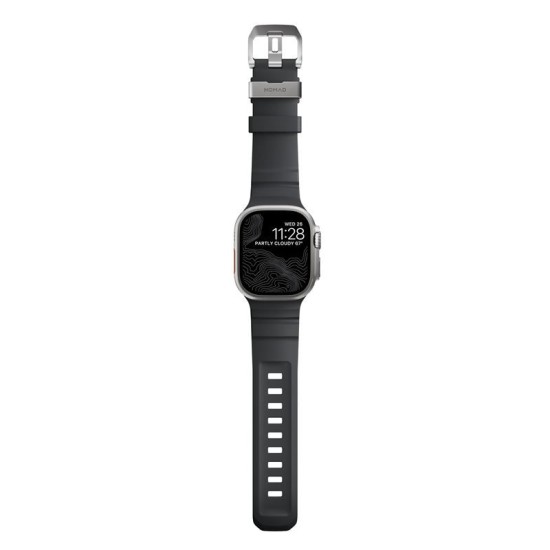 Curea cauciuc NOMAD Rocky Point compatibila cu Apple Watch 4/5/6/7/8/9/10/SE/Ultra1/2 42/44/45/46/49mm Storm/Silver (Ingredi, NM013596858) by www.silkase.ro