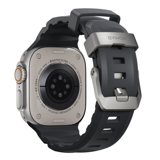 Curea cauciuc NOMAD Rocky Point compatibila cu Apple Watch 4/5/6/7/8/9/10/SE/Ultra1/2 42/44/45/46/49mm Storm/Silver (Ingredi, NM013596858) by www.silkase.ro
