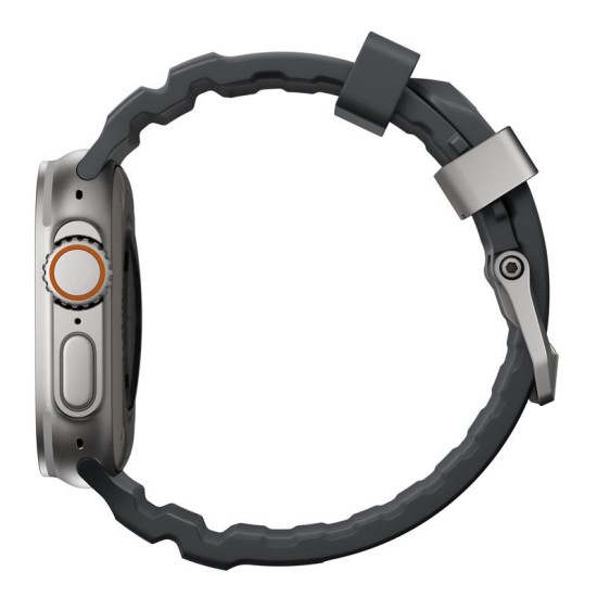 Curea cauciuc NOMAD Rocky Point compatibila cu Apple Watch 4/5/6/7/8/9/10/SE/Ultra1/2 42/44/45/46/49mm Storm/Silver (Ingredi, NM013596858) by www.silkase.ro