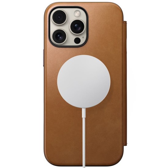Husa din piele naturala NOMAD Leather Folio MagSafe compatibila cu iPhone 16 Pro Max Tan (iPhone 16 Pro Max, NM01673385) by www.silkase.ro