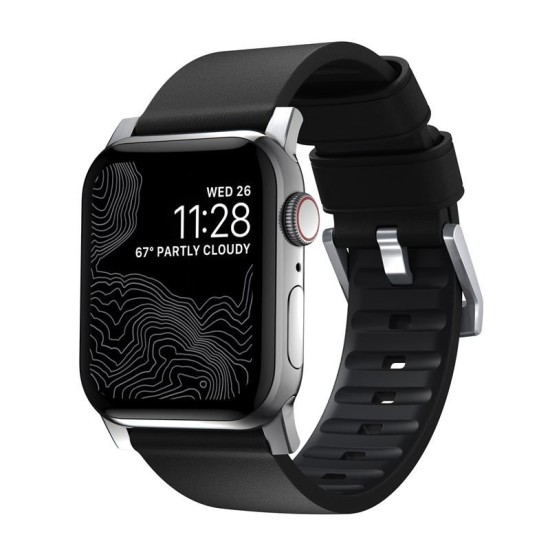 Curea din piele rezistenta la apa NOMAD Active Pro compatibila cu Apple Watch 4/5/6/7/8/SE/Ultra 42/44/45/49mm Black/Silver (Nomad, Ingredi) by www.silkase.ro Curea din piele rezistenta la apa NOMAD Active Pro compatibila cu Apple Watch 4/5/6/7/8/SE/Ultra 42/44/45/49mm Black/Silver (Ingredi, NM1A41SNW0) by www.silkase.ro
