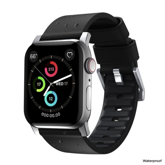 Curea din piele rezistenta la apa NOMAD Active Pro compatibila cu Apple Watch 4/5/6/7/8/SE/Ultra 42/44/45/49mm Black/Silver (Nomad, Ingredi) by www.silkase.ro Curea din piele rezistenta la apa NOMAD Active Pro compatibila cu Apple Watch 4/5/6/7/8/SE/Ultra 42/44/45/49mm Black/Silver (Ingredi, NM1A41SNW0) by www.silkase.ro