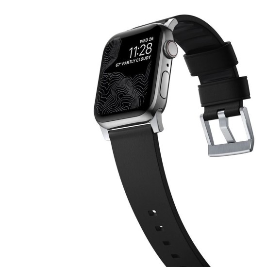 Curea din piele rezistenta la apa NOMAD Active Pro compatibila cu Apple Watch 4/5/6/7/8/SE/Ultra 42/44/45/49mm Black/Silver (Nomad, Ingredi) by www.silkase.ro Curea din piele rezistenta la apa NOMAD Active Pro compatibila cu Apple Watch 4/5/6/7/8/SE/Ultra 42/44/45/49mm Black/Silver (Ingredi, NM1A41SNW0) by www.silkase.ro