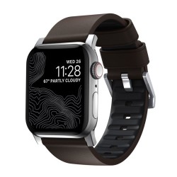 Curea din piele rezistenta la apa NOMAD Active Pro compatibila cu Apple Watch 4/5/6/7/8/SE/Ultra 42/44/45/49mm Brown/Silver