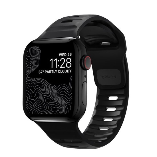 Curea rezistenta la apa NOMAD Sport Strap compatibila cu Apple Watch 4/5/6/7/8/SE/Ultra 42/44/45/49mm, M/L, Negru (Ingredi, NM1AM10000) by www.silkase.ro