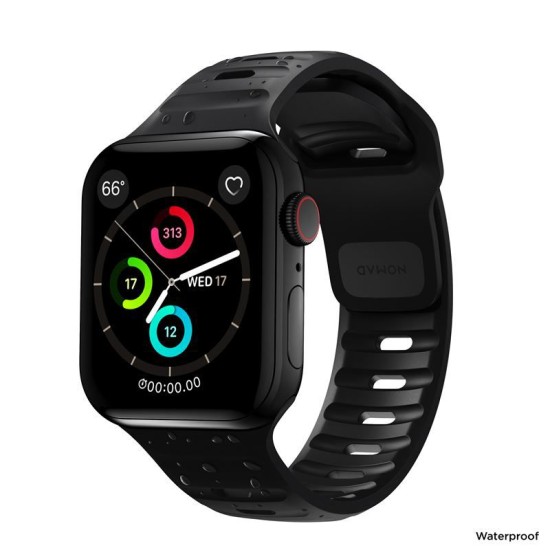 Curea rezistenta la apa NOMAD Sport Strap compatibila cu Apple Watch 4/5/6/7/8/SE/Ultra 42/44/45/49mm, M/L, Negru (Ingredi, NM1AM10000) by www.silkase.ro