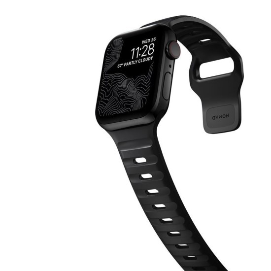 Curea rezistenta la apa NOMAD Sport Strap compatibila cu Apple Watch 4/5/6/7/8/SE/Ultra 42/44/45/49mm, M/L, Negru (Ingredi, NM1AM10000) by www.silkase.ro