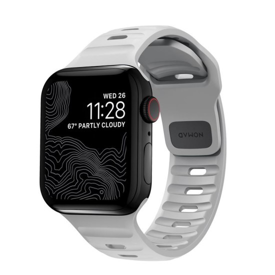 Curea rezistenta la apa NOMAD Sport Strap compatibila cu Apple Watch 4/5/6/7/8/SE/Ultra 42/44/45/49mm, M/L, Gri (Ingredi, NM01958185) by www.silkase.ro