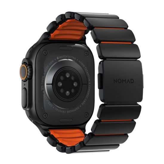 Curea Nomad Stratos Band, Black Titanium & Ultra Orange FKM, pentru Apple Watch 45/46/49mm (Ingredi, NM011116858) by www.silkase.ro