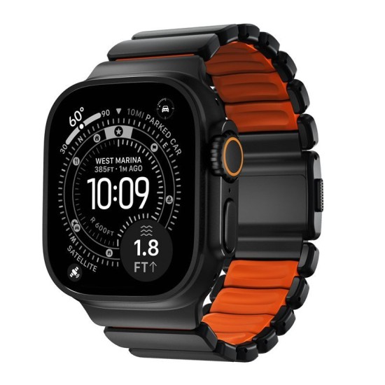 Curea Nomad Stratos Band, Black Titanium & Ultra Orange FKM, pentru Apple Watch 45/46/49mm (Ingredi, NM011116858) by www.silkase.ro