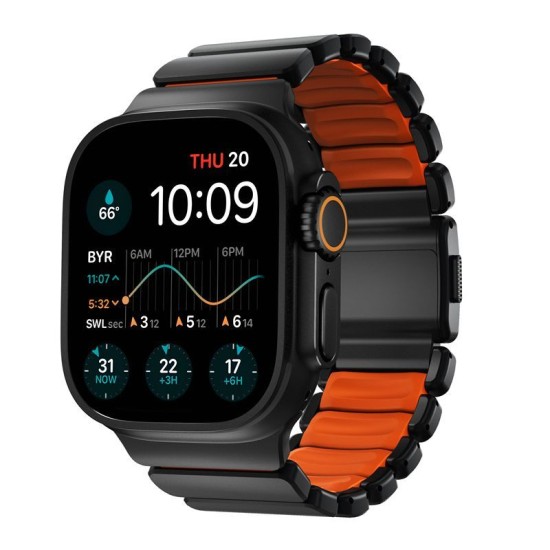 Curea Nomad Stratos Band, Black Titanium & Ultra Orange FKM, pentru Apple Watch 45/46/49mm (Ingredi, NM011116858) by www.silkase.ro