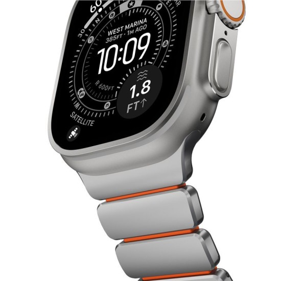 Curea Nomad Stratos pentru Apple Watch 45/46/49mm, Natural Titanium & Ultra Orange FKM Curea Nomad Stratos pentru Apple Watch 45/46/49mm, Natural Titanium & Ultra Orange FKM (Ingredi, NM011123858) by www.silkase.ro