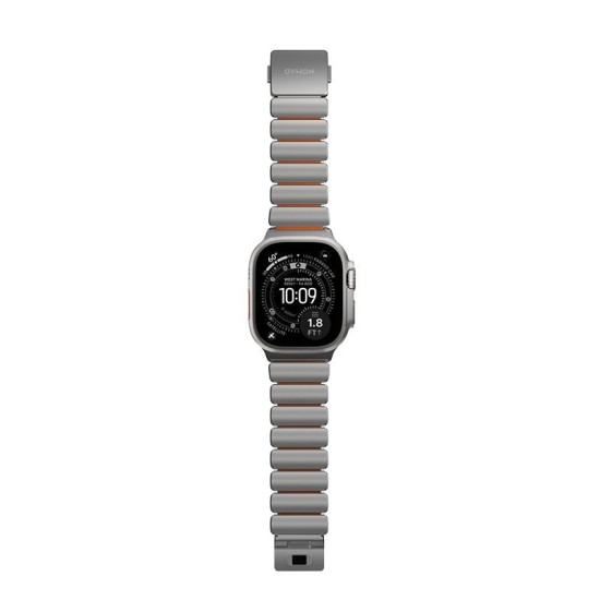 Curea Nomad Stratos pentru Apple Watch 45/46/49mm, Natural Titanium & Ultra Orange FKM Curea Nomad Stratos pentru Apple Watch 45/46/49mm, Natural Titanium & Ultra Orange FKM (Ingredi, NM011123858) by www.silkase.ro