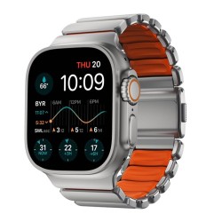 Curea Nomad Stratos pentru Apple Watch 45/46/49mm, Natural Titanium & Ultra Orange FKM