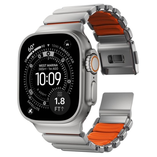 Curea Nomad Stratos pentru Apple Watch 45/46/49mm, Natural Titanium & Ultra Orange FKM Curea Nomad Stratos pentru Apple Watch 45/46/49mm, Natural Titanium & Ultra Orange FKM (Ingredi, NM011123858) by www.silkase.ro