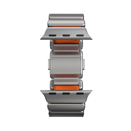 Curea Nomad Stratos pentru Apple Watch 45/46/49mm, Natural Titanium & Ultra Orange FKM Curea Nomad Stratos pentru Apple Watch 45/46/49mm, Natural Titanium & Ultra Orange FKM (Ingredi, NM011123858) by www.silkase.ro
