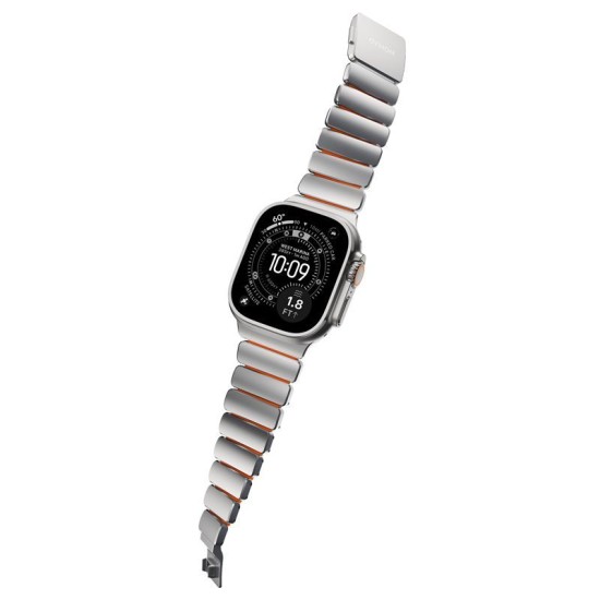 Curea Nomad Stratos pentru Apple Watch 45/46/49mm, Natural Titanium & Ultra Orange FKM Curea Nomad Stratos pentru Apple Watch 45/46/49mm, Natural Titanium & Ultra Orange FKM (Ingredi, NM011123858) by www.silkase.ro