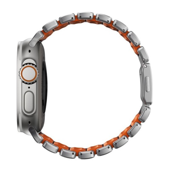 Curea Nomad Stratos pentru Apple Watch 45/46/49mm, Natural Titanium & Ultra Orange FKM Curea Nomad Stratos pentru Apple Watch 45/46/49mm, Natural Titanium & Ultra Orange FKM (Ingredi, NM011123858) by www.silkase.ro