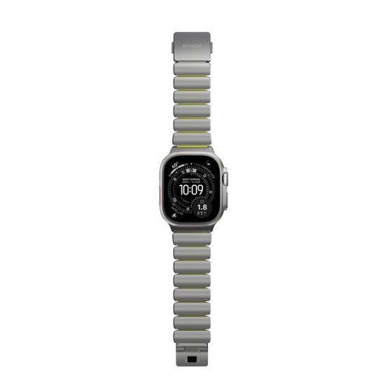 Curea Nomad Stratos Band pentru Apple Watch 45/46/49mm, Natural Titanium / Volt FKM (Ingredi, NM011147858) by www.silkase.ro