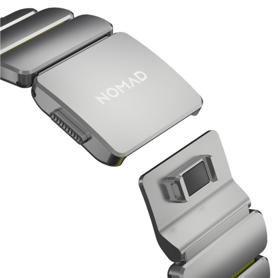 Curea Nomad Stratos Band pentru Apple Watch 45/46/49mm, Natural Titanium / Volt FKM (Ingredi, NM011147858) by www.silkase.ro
