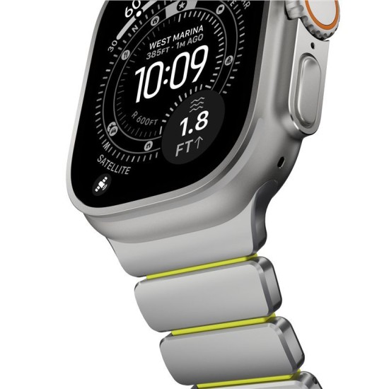 Curea Nomad Stratos Band pentru Apple Watch 45/46/49mm, Natural Titanium / Volt FKM (Ingredi, NM011147858) by www.silkase.ro