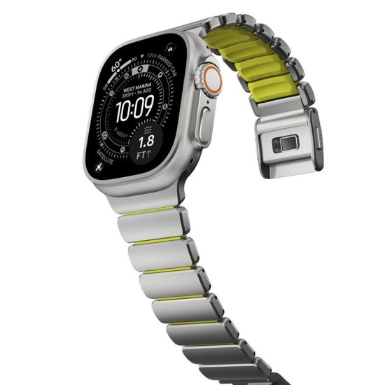 Curea Nomad Stratos Band pentru Apple Watch 45/46/49mm, Natural Titanium / Volt FKM (Ingredi, NM011147858) by www.silkase.ro