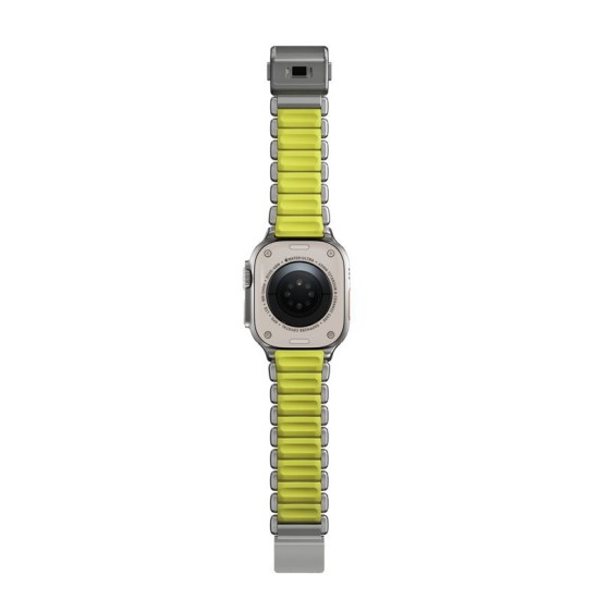 Curea Nomad Stratos Band pentru Apple Watch 45/46/49mm, Natural Titanium / Volt FKM (Ingredi, NM011147858) by www.silkase.ro