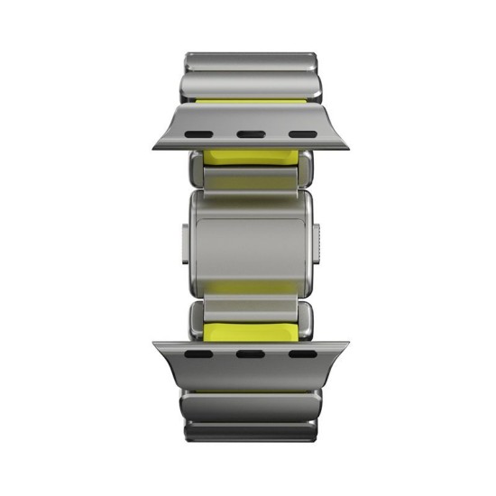 Curea Nomad Stratos Band pentru Apple Watch 45/46/49mm, Natural Titanium / Volt FKM (Ingredi, NM011147858) by www.silkase.ro