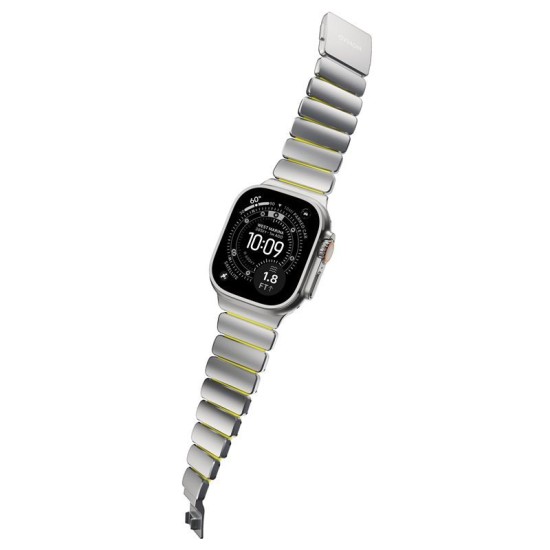 Curea Nomad Stratos Band pentru Apple Watch 45/46/49mm, Natural Titanium / Volt FKM (Ingredi, NM011147858) by www.silkase.ro