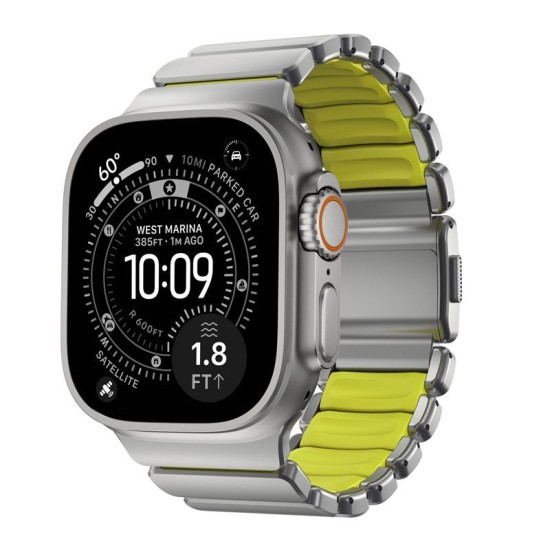 Curea Nomad Stratos Band pentru Apple Watch 45/46/49mm, Natural Titanium / Volt FKM (Ingredi, NM011147858) by www.silkase.ro