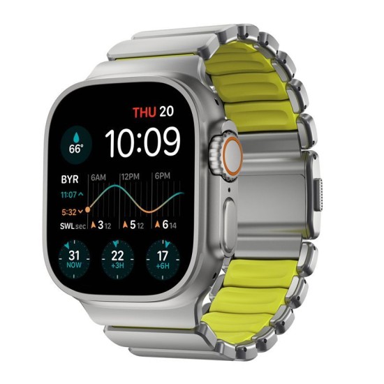 Curea Nomad Stratos Band pentru Apple Watch 45/46/49mm, Natural Titanium / Volt FKM (Ingredi, NM011147858) by www.silkase.ro