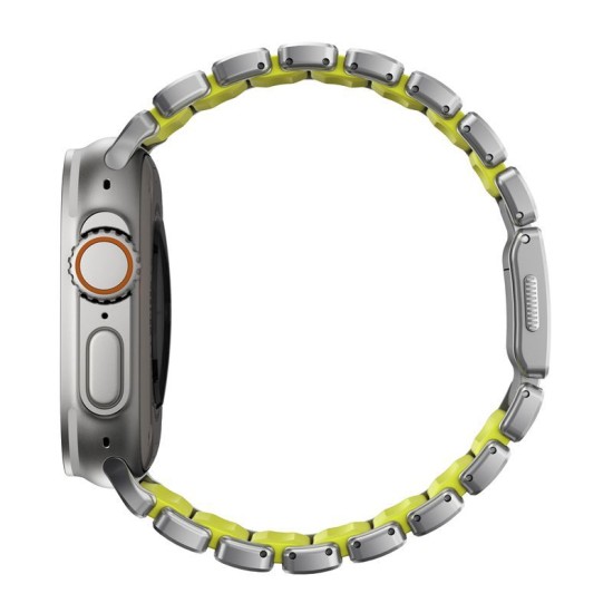Curea Nomad Stratos Band pentru Apple Watch 45/46/49mm, Natural Titanium / Volt FKM (Ingredi, NM011147858) by www.silkase.ro