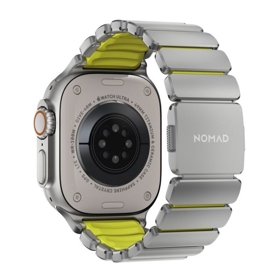 Curea Nomad Stratos Band pentru Apple Watch 45/46/49mm, Natural Titanium / Volt FKM (Ingredi, NM011147858) by www.silkase.ro