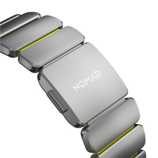 Curea Nomad Stratos Band pentru Apple Watch 45/46/49mm, Natural Titanium / Volt FKM (Ingredi, NM011147858) by www.silkase.ro