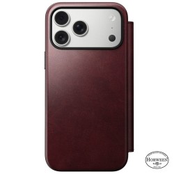 Husa tip carte din piele Horween Nomad Modern Folio pentru iPhone 17 Pro Max, visiniu